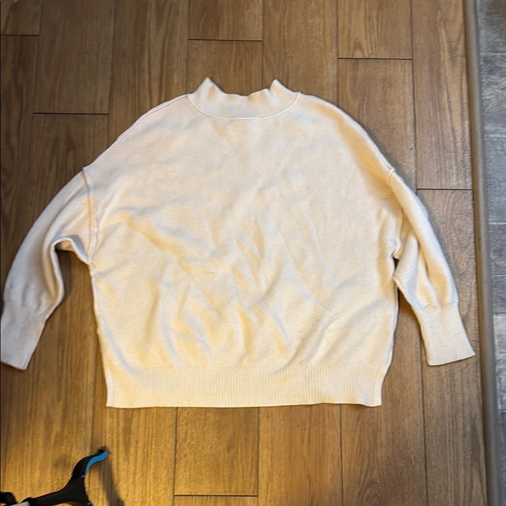 Cream Cowl Neck Sweater with Ribbed Details